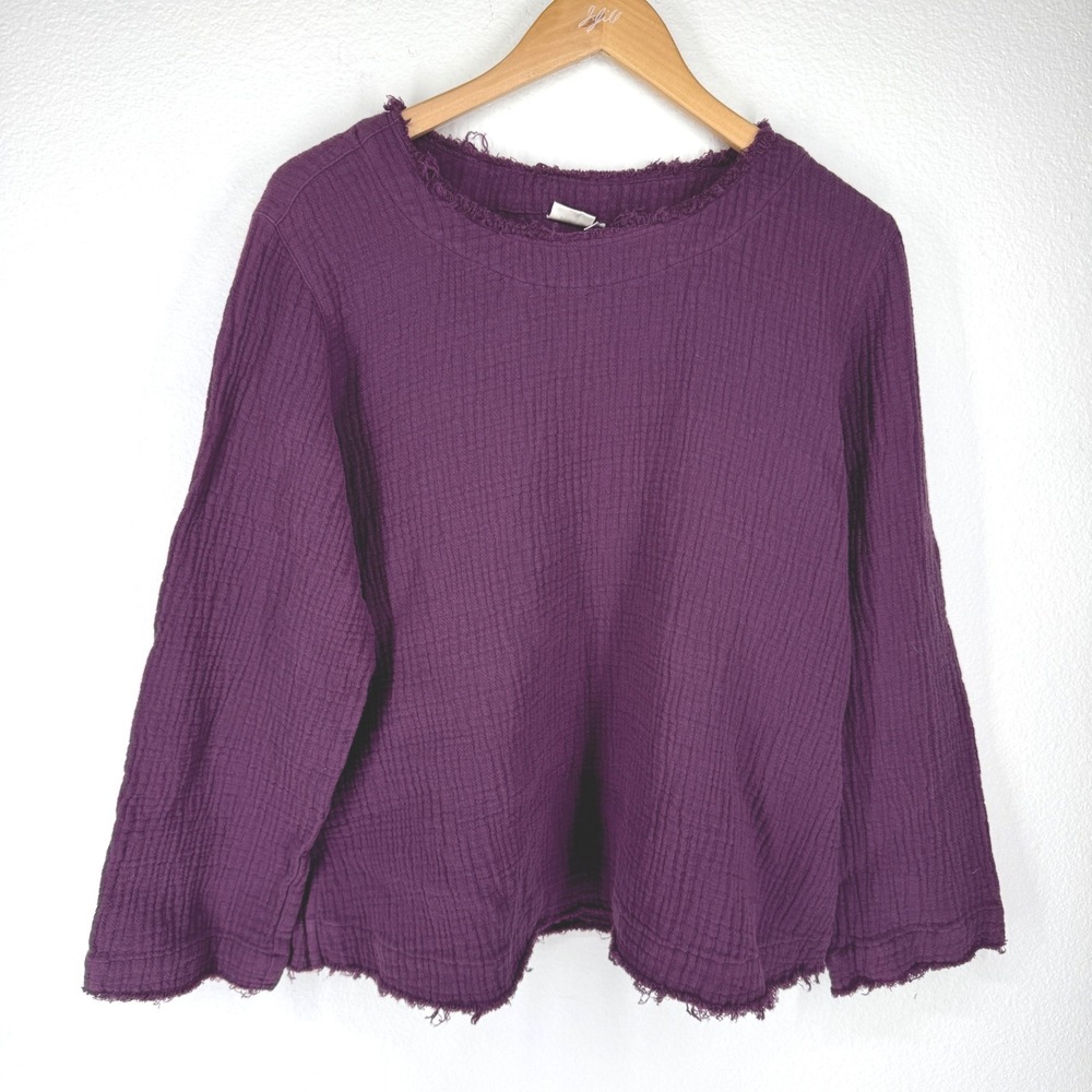 kleen Womens Gauze Linen Cotton Long Sleeve‎ Top Size S Purple Thick Lagenlook